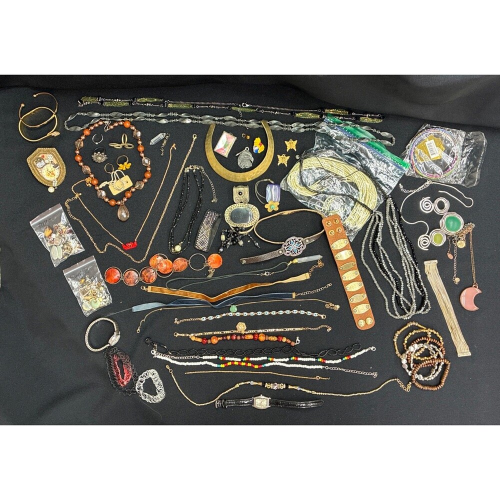 Vintage Y2K Modern Costume Jewelry 2 Lb Lot Wearable TLC Repurpose Mystery Jar B